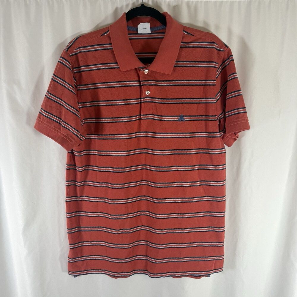 Brooks Brothers Performance Polo Men's Large Orange Striped Short Sleeve Cotton